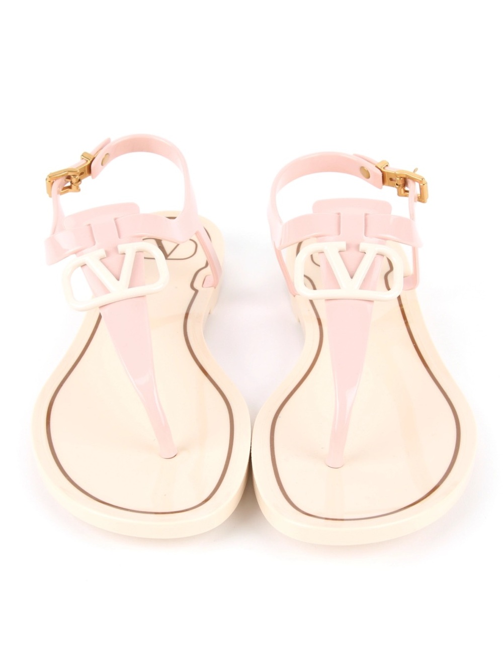 Valentino Garavani Pale Pink T-Strap Logo Jelly Sandals